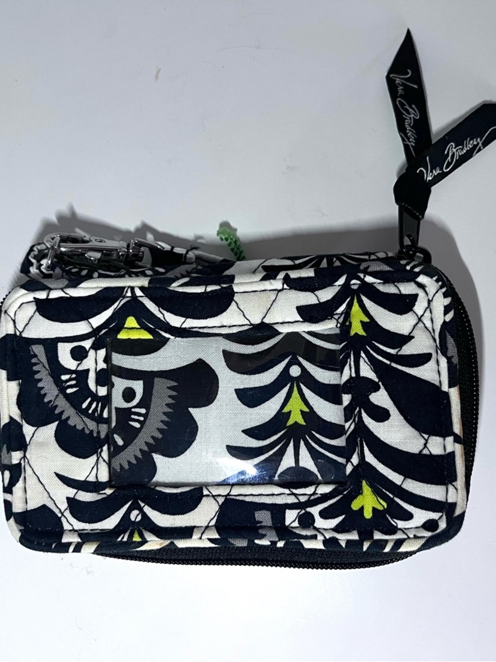 VERA BRADLEY Quilted Smartphone Wristlet ID Wallet – Black, White & Lemon-Lime - Picture 5 of 16